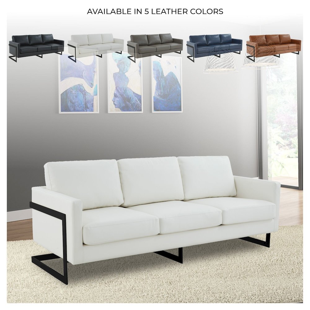 Lincoln White Leather Sofa With Black Frame