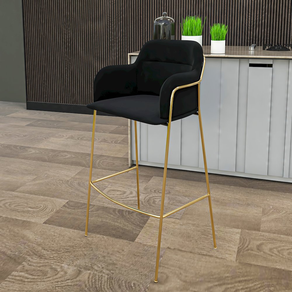 Axis Collection Modern Gold Bar height Chair in Black