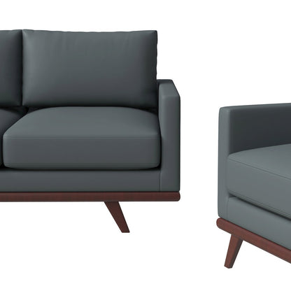 Chester 3-Piece Leather Living Room Sofa Set with Birch Wood Base Grey