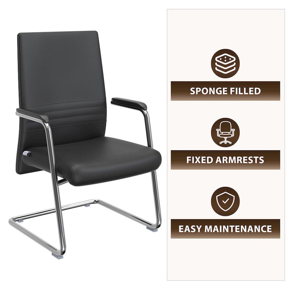 Aleen Series Guest Office Chair In Black Leather