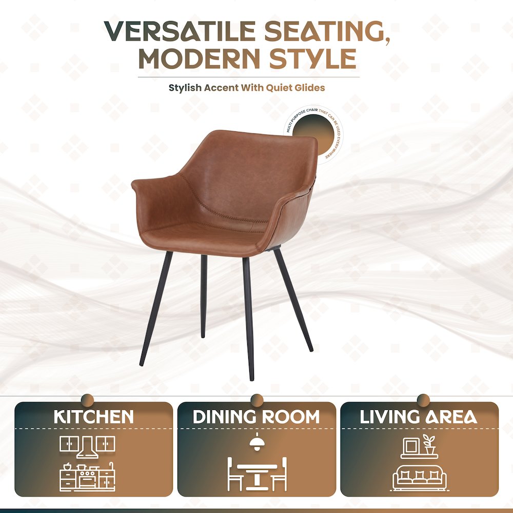 Markley Modern Leather Dining Arm Chair With Metal Legs
