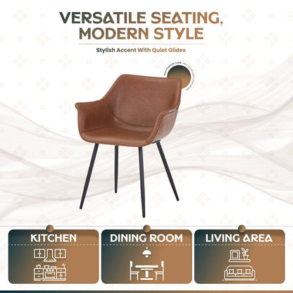 Markley Modern Leather Dining Arm Chair With Metal Legs