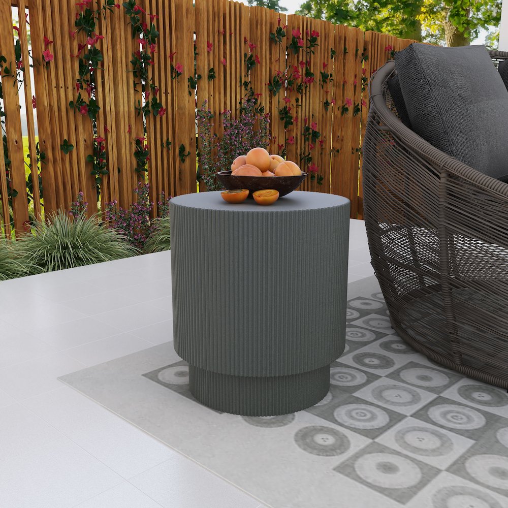 Eden Collection Fiberglass Outdoor Side Table in Grey