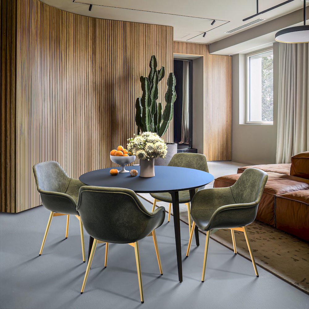 Markley Modern Leather Dining Arm Chair With Gold Metal Legs