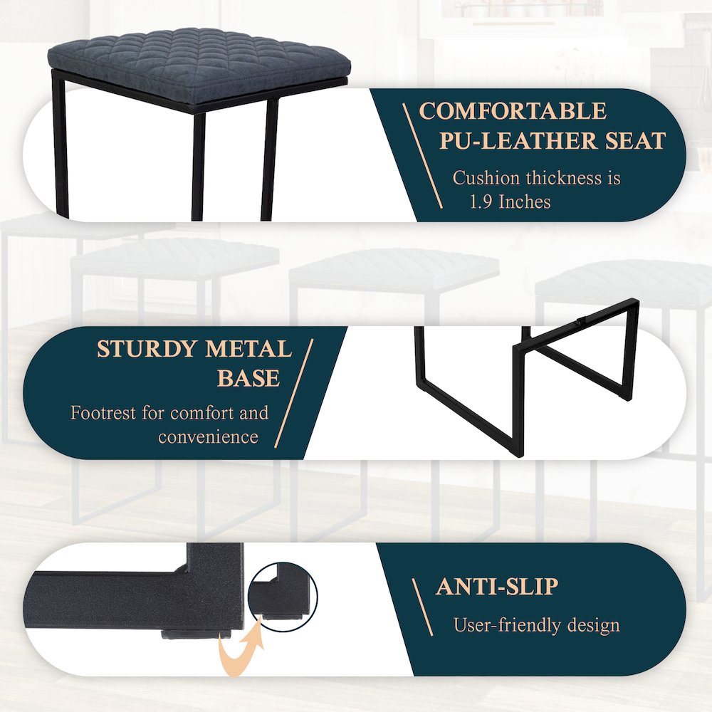 Quincy Leather Bar Stools With Metal Frame Set of 2