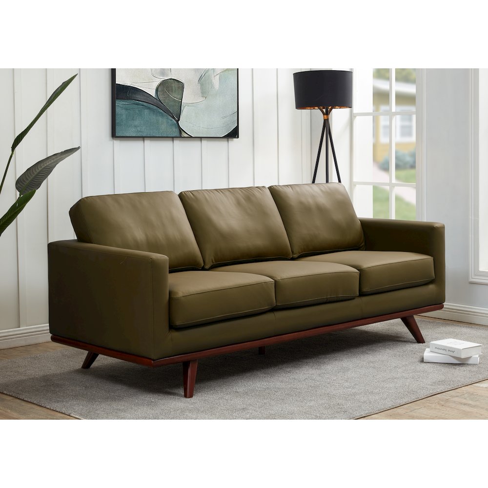 Chester Modern Faux Leather Sofa in Green Leather