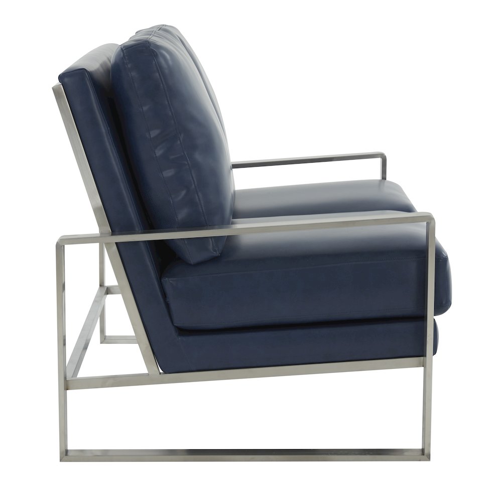 Jefferson Contemporary Modern Faux Leather Loveseat With Silver Frame