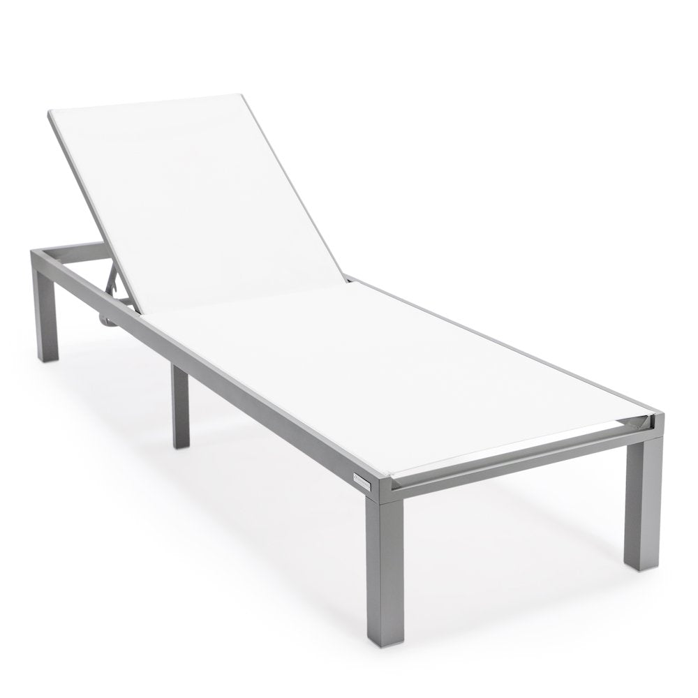 Marlin Patio Chaise Lounge Chair With Grey Aluminum Frame, Set of 2 in White