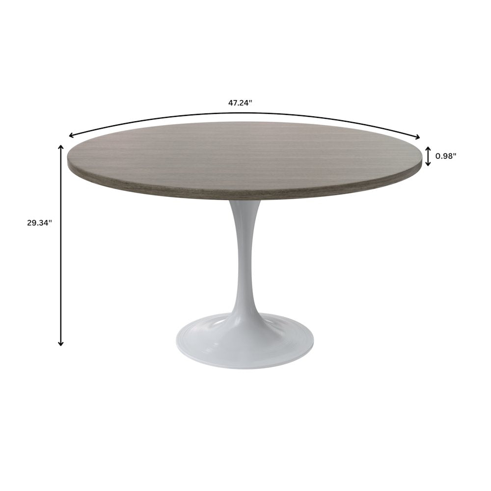 Verve Collection 48 Round Dining Table, White Base with Dark Maple MDF Top