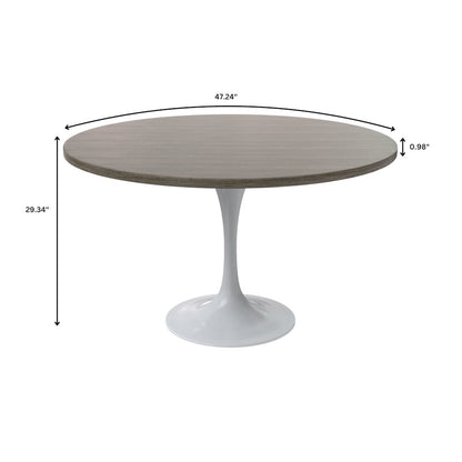 Verve Collection 48 Round Dining Table, White Base with Dark Maple MDF Top