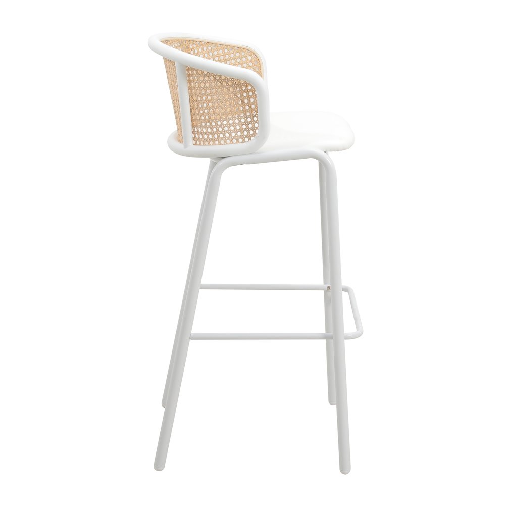 Ervilla Mid-Century Modern Wicker Bar Stool in White