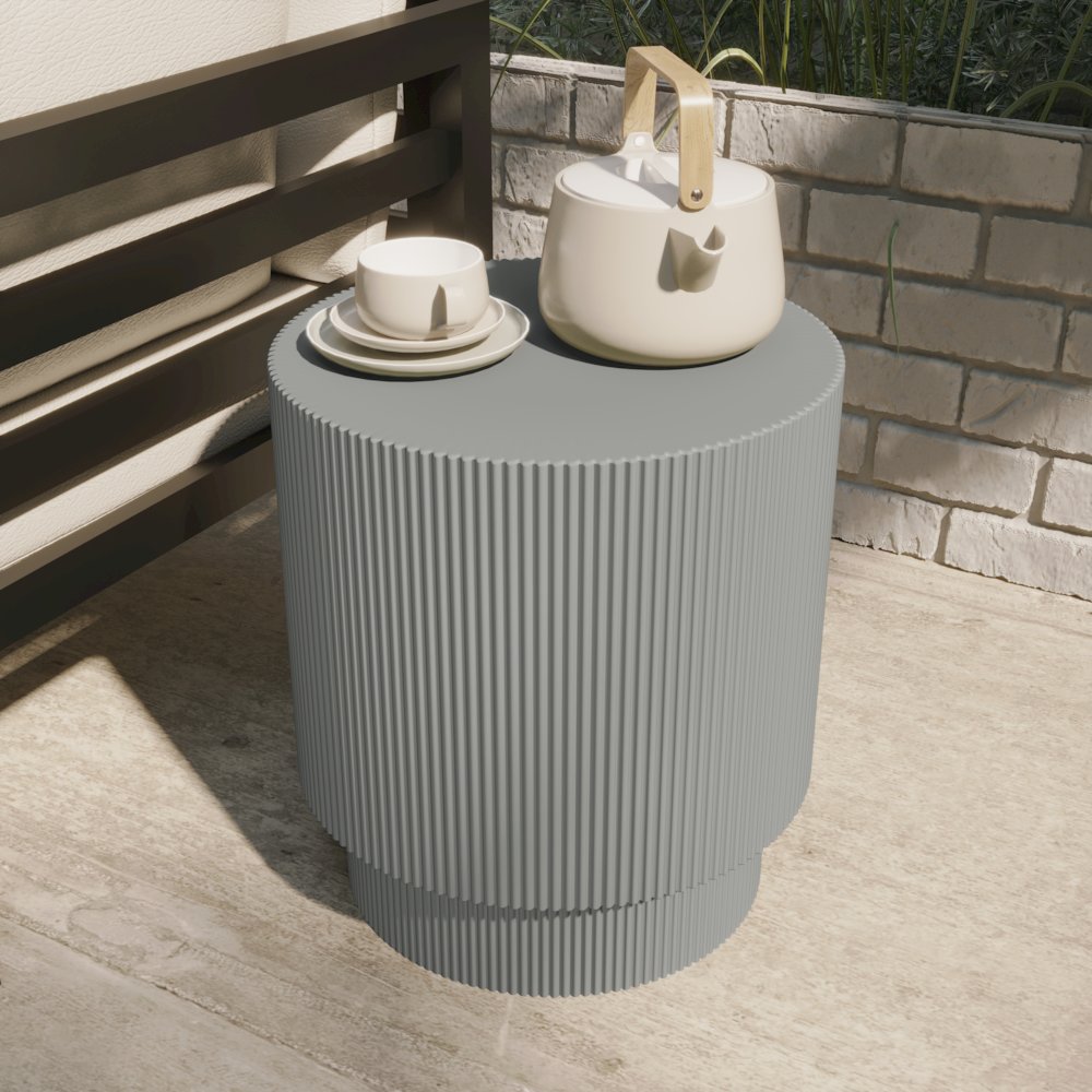 Eden Collection Fiberglass Outdoor Side Table in Light Grey
