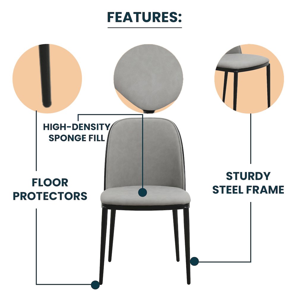 Tule Collection Dining Chair, Black Frame With Light Grey Leather