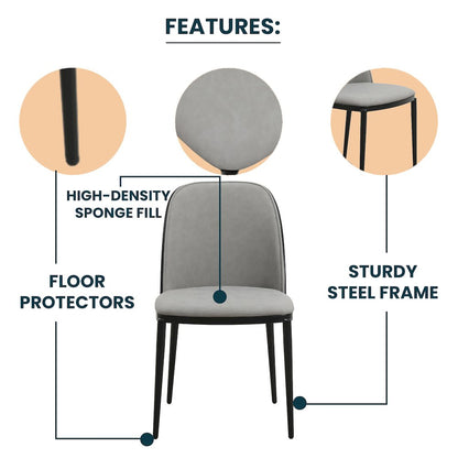 Tule Collection Dining Chair, Black Frame With Light Grey Leather