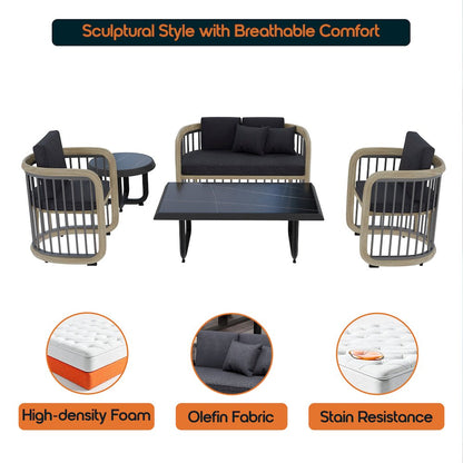 Klyra 5-Piece Aluminum Conversation Set with 2 accent chair in Grey