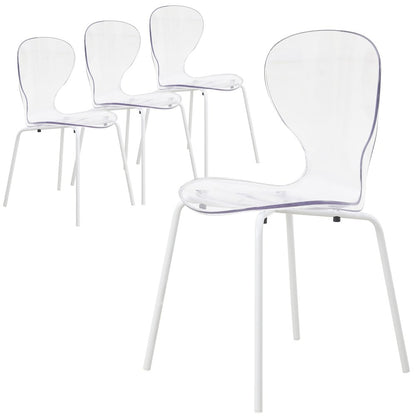 Modern Oyster Transparent Side Chair in White Base Set of 4