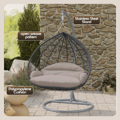 Recluse Collection Modern Outdoor Swing Chair Grey Frame with ES57 Beige Cushion
