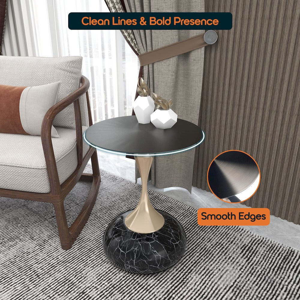 Savoy Collection Modern End Table In Stone Black