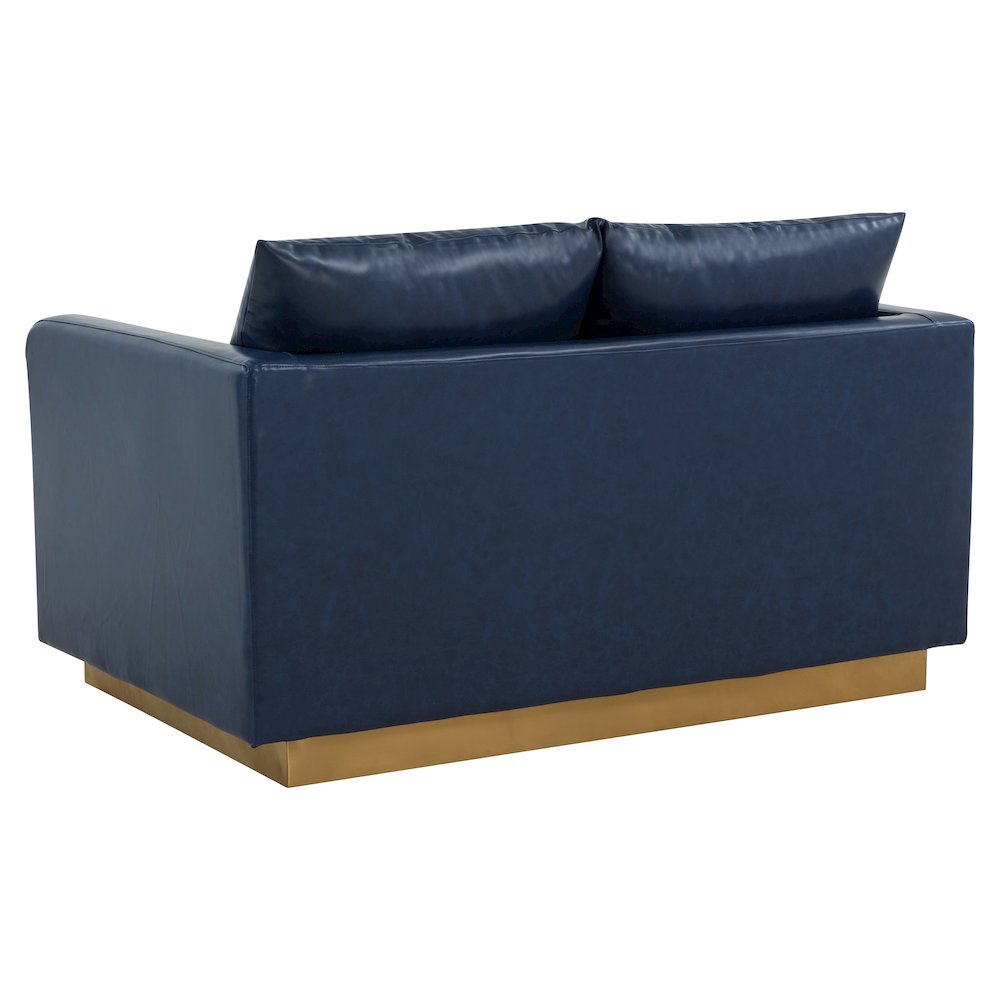 Nervo Modern Mid-Century Upholstered Leather Loveseat with Gold Frame