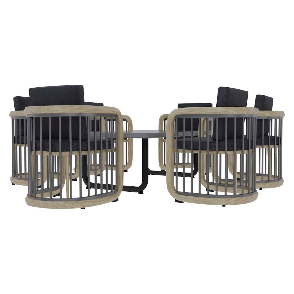 Klyra 7-Piece Aluminum Dining Set with 1 Rectangular Dining Table in Grey