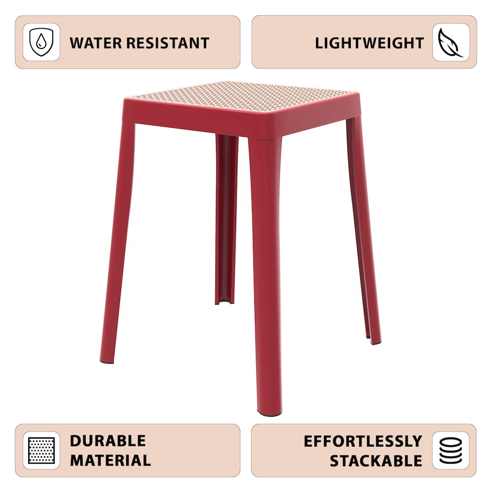 Tresse Series Stackable Poly Stool With Wicker Top 12 in Red