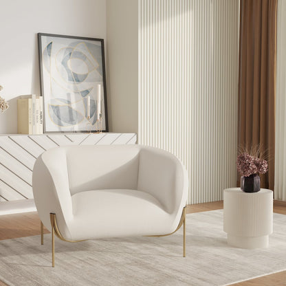 Zuno Collection Modern Single Seater Sofa in White Velvet