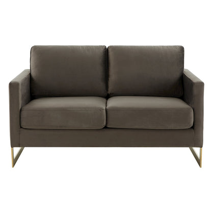 Lincoln Modern Mid-Century Upholstered Velvet Loveseat with Gold Frame
