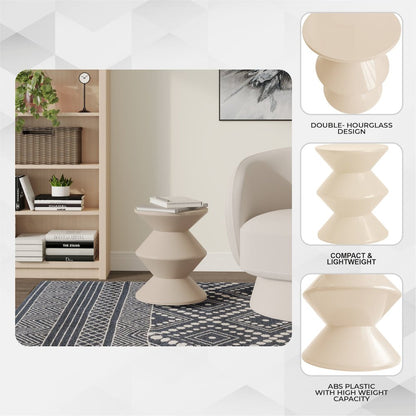 Aura Modern Plastic Side End Table, Indoor/Outdoor Use, Ivory