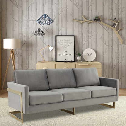 Lincoln Modern Mid-Century Upholstered Velvet Sofa with Gold Frame