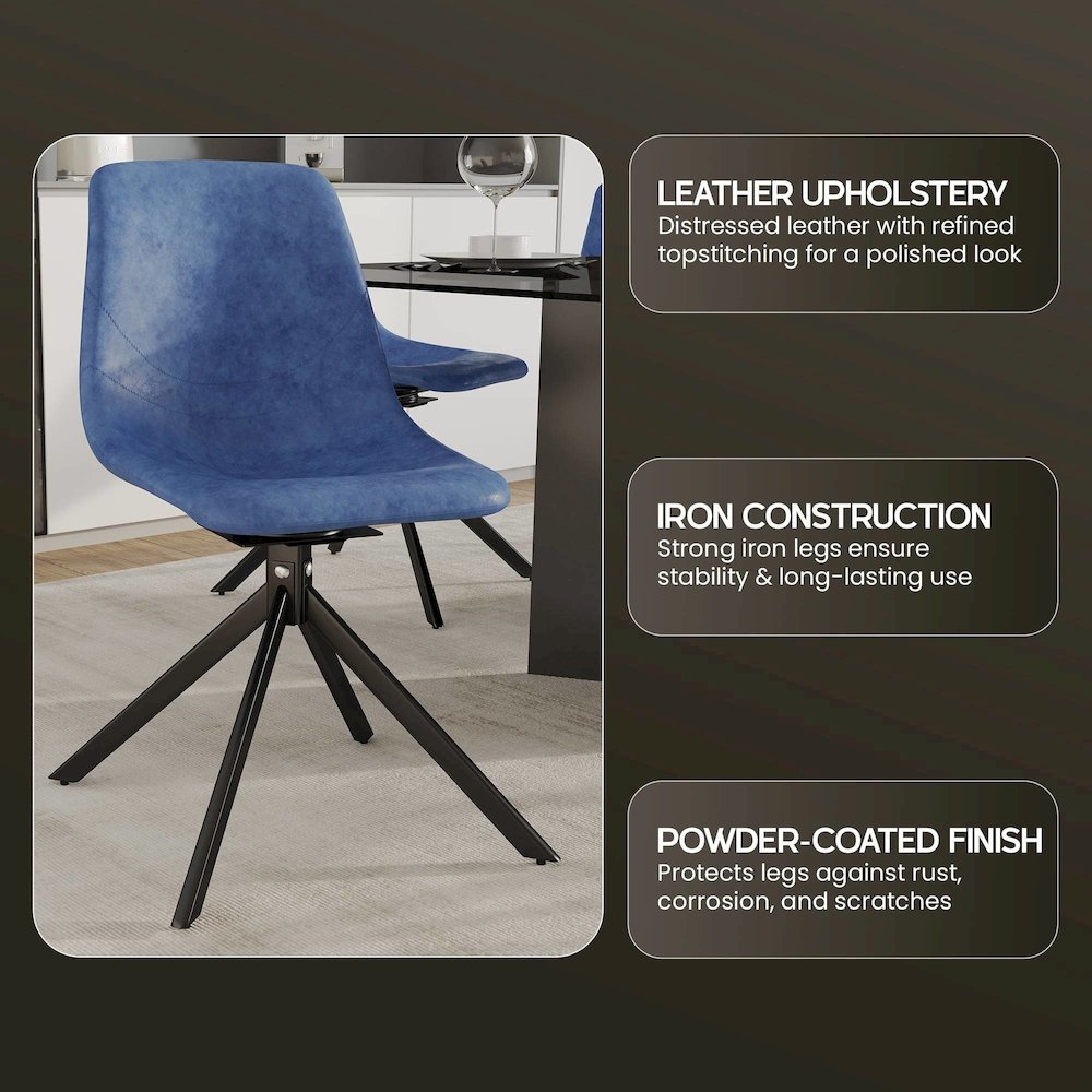 Markley Modern Leather Swival Dining Chair With Metal Legs in Blue