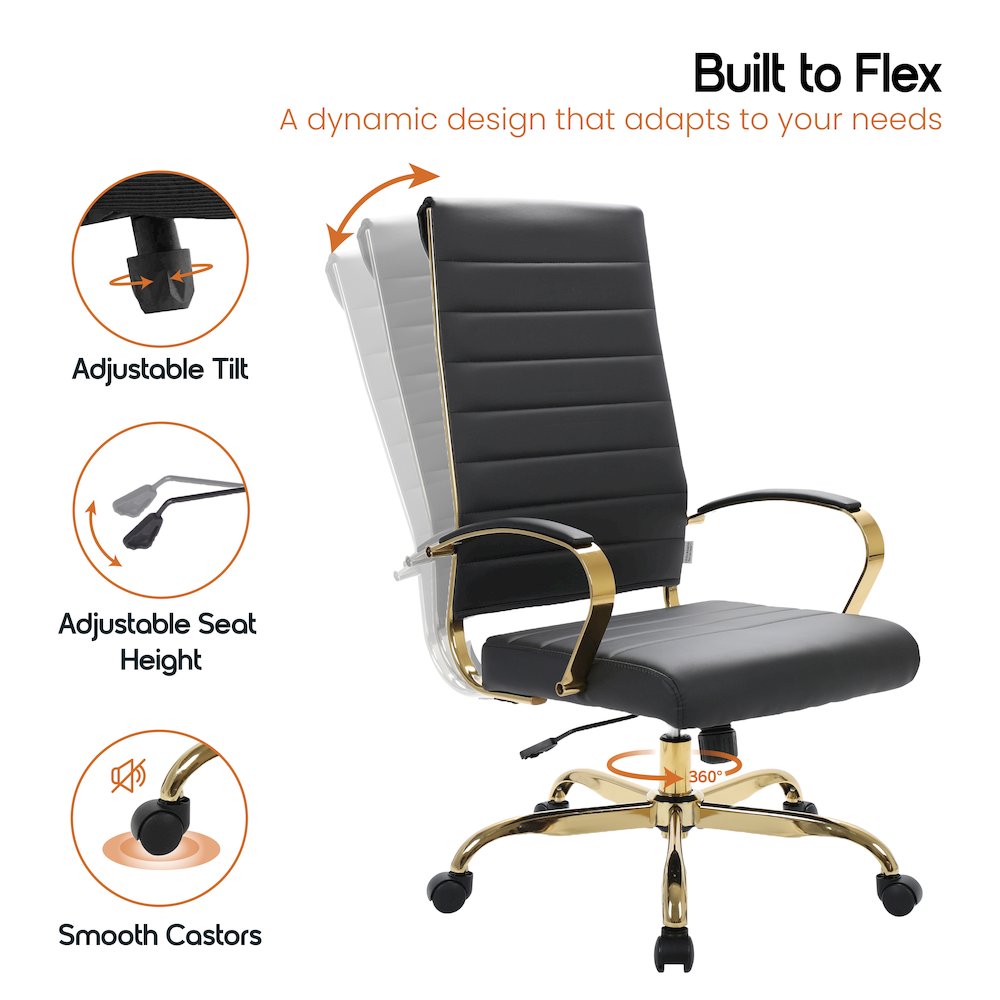 Benmar High-Back Leather Office Chair With Gold Frame