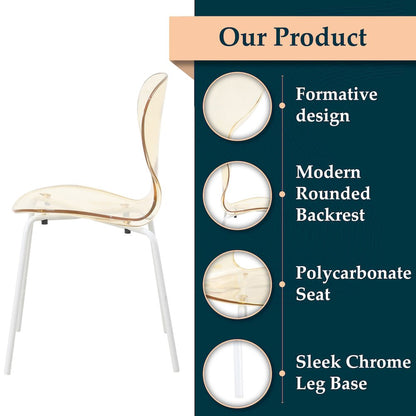 Modern Oyster Transparent Side Chair in White Base Set of 4
