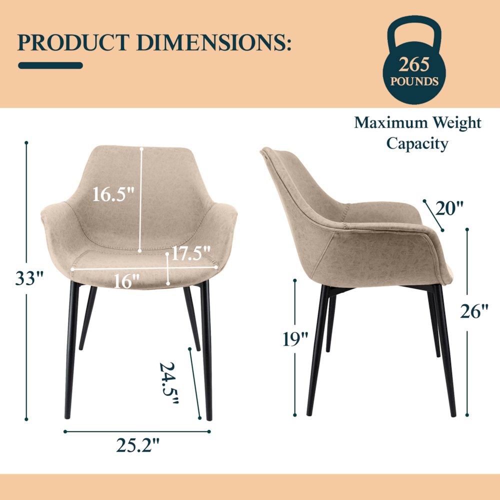 Markley Modern Leather Dining Arm Chair in Taupe