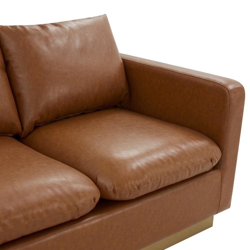 Nervo Modern Mid-Century Upholstered Leather Sofa with Gold Frame
