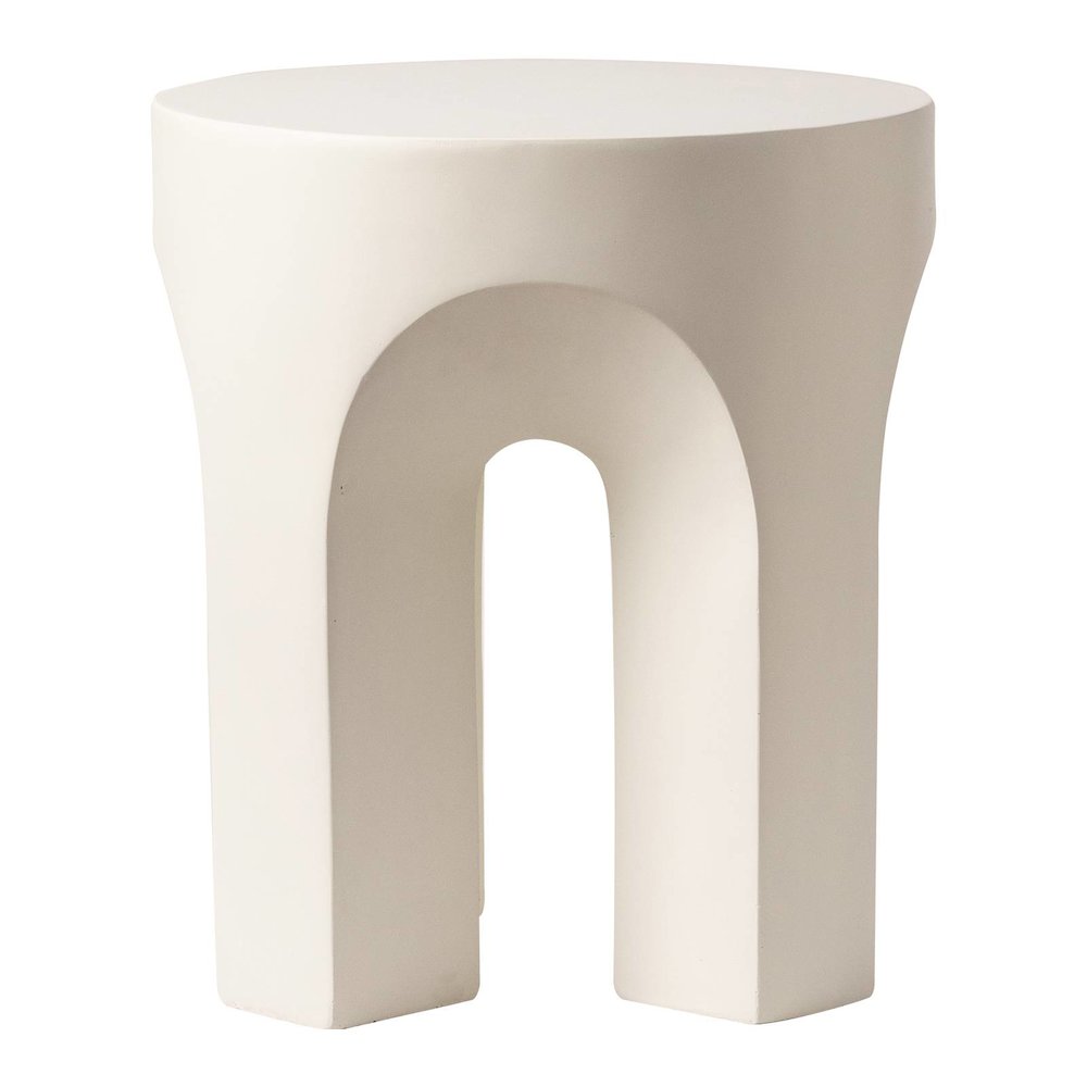 Crus Collection Fiberglass Outdoor Side Table in White