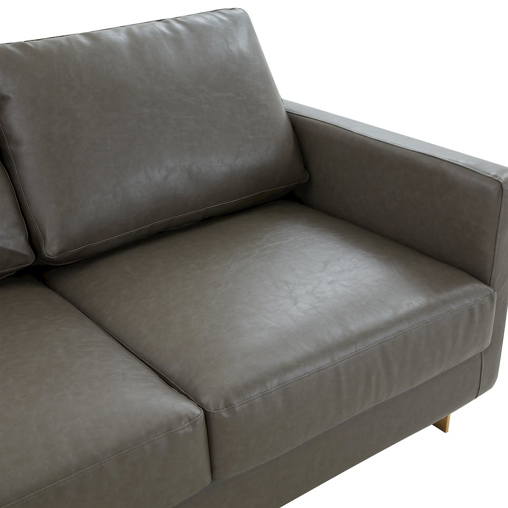 Lincoln Modern Mid-Century Upholstered Leather Sofa with Gold Frame
