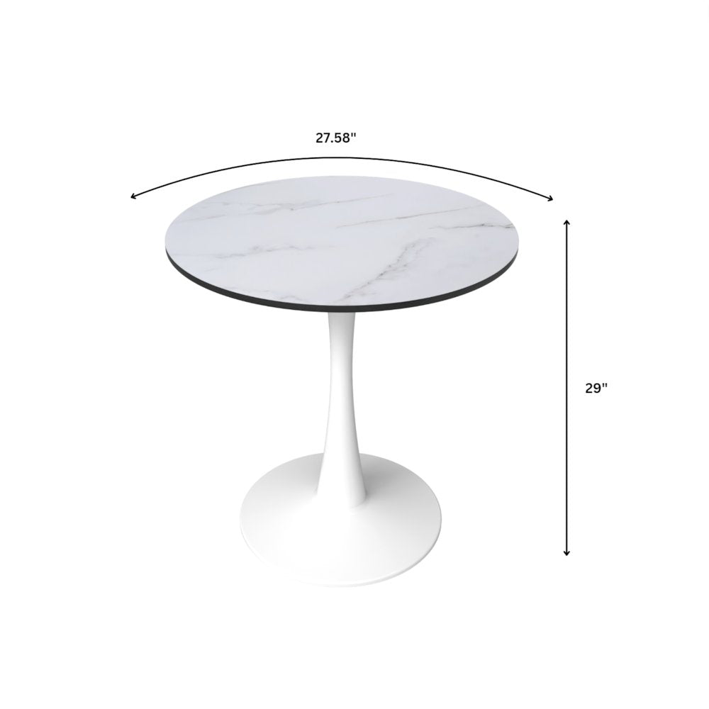 Bristol 27" round dining table White base with marbled MDF top