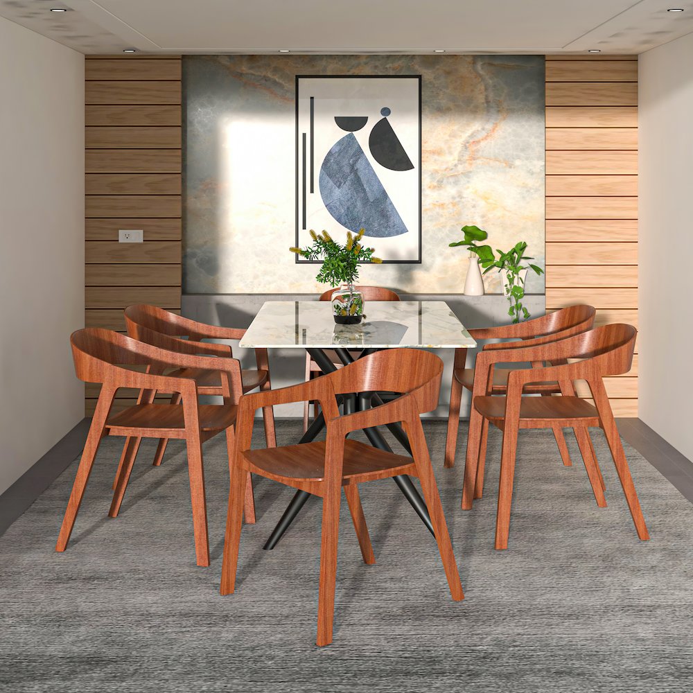 Rivo Collection Elegant Dining Chair in Dark Natural Wood - Set of 2
