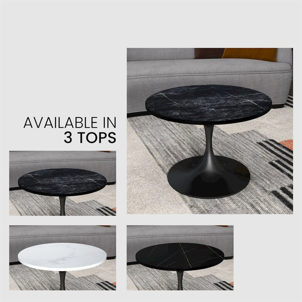 Verve Coffee Table Black base with 27" round Black Sintered Stone top