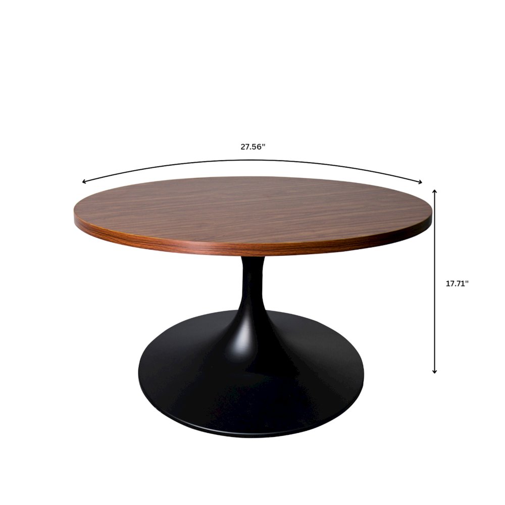 Verve Coffee Table Black base with 27" round Brown Wood MDF top