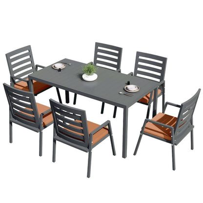Chelsea 7-Piece Patio Dining Set 78-118" Wide Dining Armchair in Orange