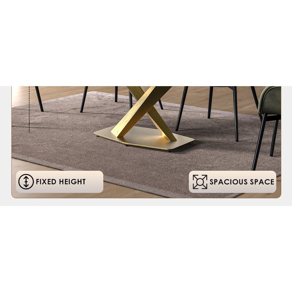 Voren Series Modern Dining Table Gold Base, With 55" White Sintered Stone Top