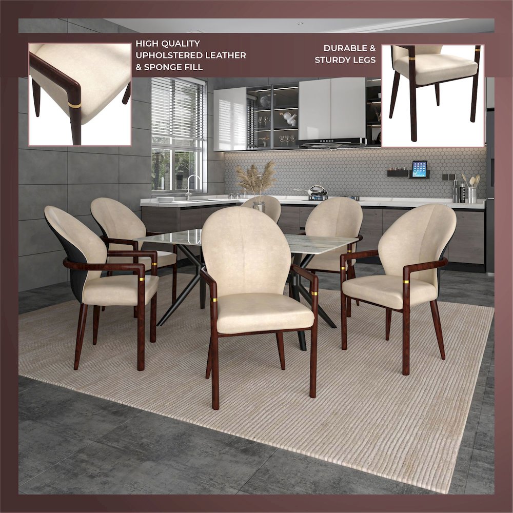 Opaline Series Elegant Wooden Dining Chair in Black Velvet and Toupe