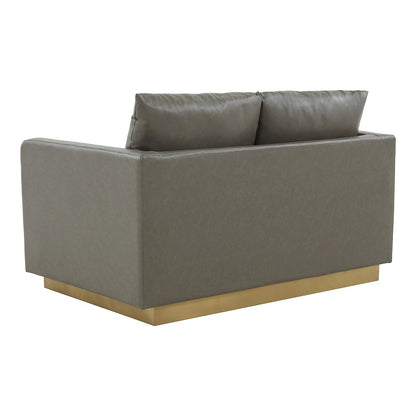 Nervo Modern Mid-Century Upholstered Leather Loveseat with Gold Frame