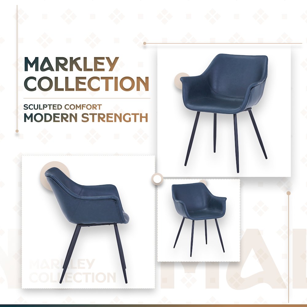 Markley Modern Leather Dining Arm Chair With Metal Legs