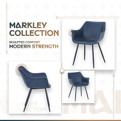 Markley Modern Leather Dining Arm Chair With Metal Legs