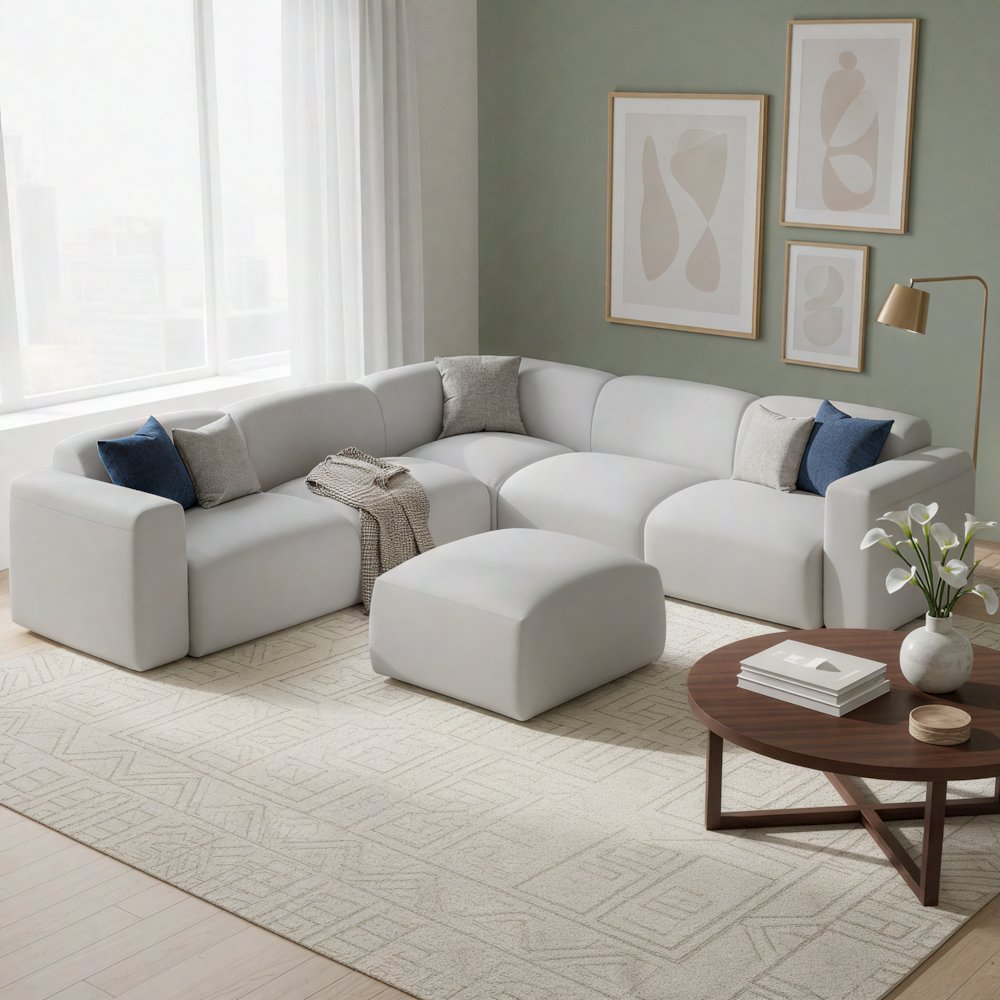 Whisper 6-Seater Conversation Set with Ottoman in Taupe