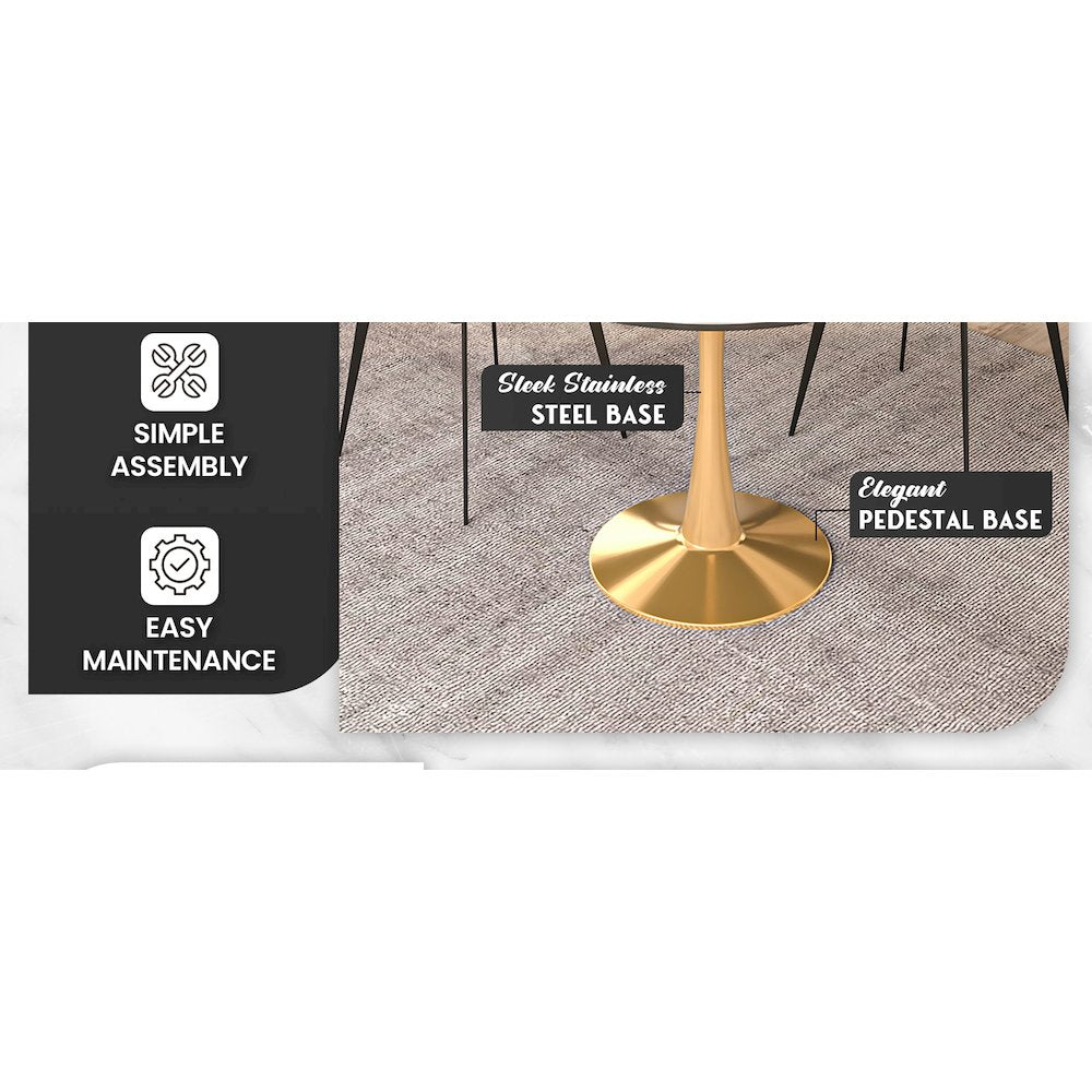 Bristol 35" round dining table Gold base with White Sintered stone Top