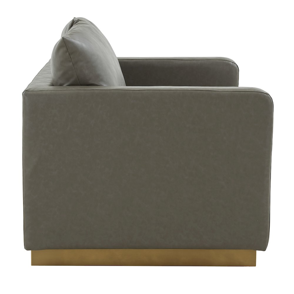 Nervo Modern Mid-Century Upholstered Leather Loveseat with Gold Frame
