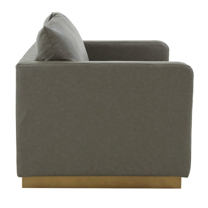 Nervo Modern Mid-Century Upholstered Leather Loveseat with Gold Frame